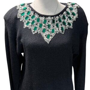 Vintage 1980s Small Outlander Silk & Angora Sweater Sequin Embellishment